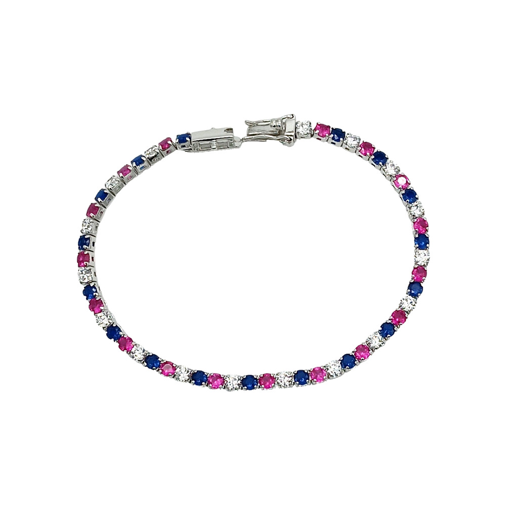 Sterling Silver Red White Blue Simulated Diamond Tennis Bracelet